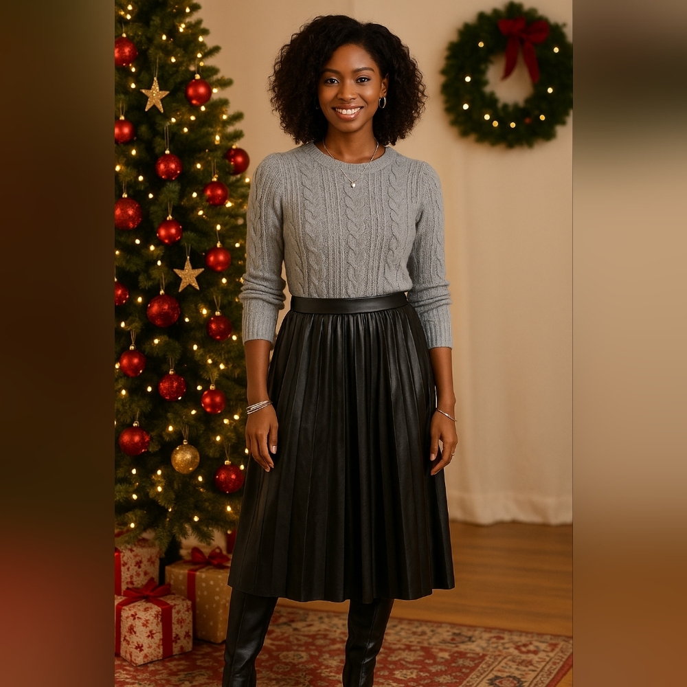 Sincerely Jules‎ Faux Leather Pleated Midi Skirt – Size XL